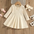 thumbnail image 2 of Flower Girl Dress,Baby Girls Solid Ribbed Autumn Long Sleeve Princess Dress with Headbands,Coordinated Outfit, Seasonal Clothing,Toddler Girl Dress,White,18-24 Months, 2 of 5