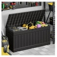 thumbnail image 4 of WDZS 78 Gallon Deck Box, Waterproof Resin Outdoor Storage Box for Outside and Patio, Outdoor Storage Bench Lockable for Patio Furniture, Garden Tools and Pool Supplies (Black, 78 Gallon), 4 of 7