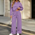thumbnail image 2 of Women 2 Piece Outfits Long Sleeve Cropped Hoodie Sweatshirt High Waist Wide Leg Pants Casual Loose Sweatsuit Set for Daily Workout Jogging Streetwear Purple XL, 2 of 8