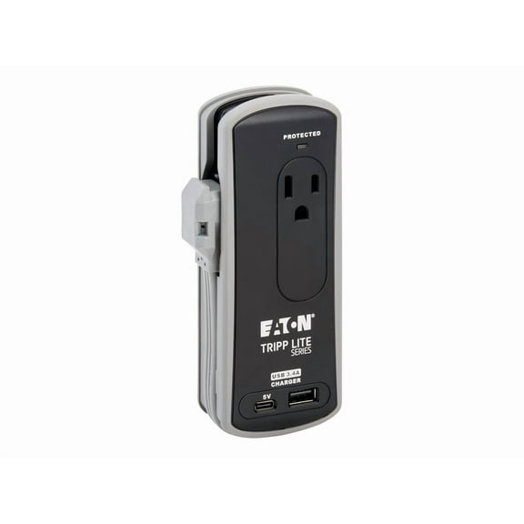 Eaton Tripp Lite Series Protect It! 2-Outlet Travel-Size Surge Protector - 5-15R Outlets, USB-C and USB-A Ports, 5-15P Input, Black (traveler3usbc)