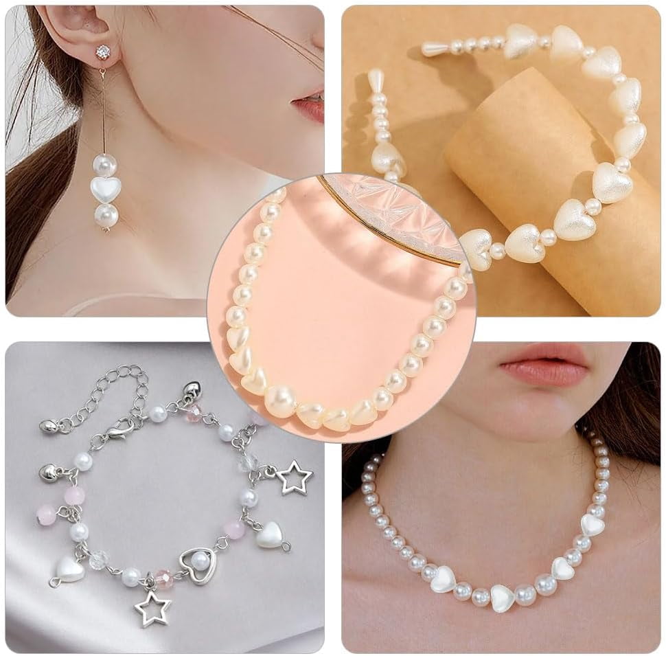1set 500pcs ABS Plastic Imitation Pearl Beads Heart Seashell color 8x9x5mm Hole: 1.5mm
