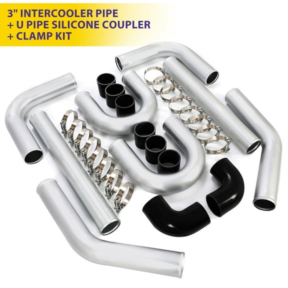 3" 3 Inch Turbo Intercooler Aluminum Piping w/ U Pipe Silicone Hose Clamp Kit