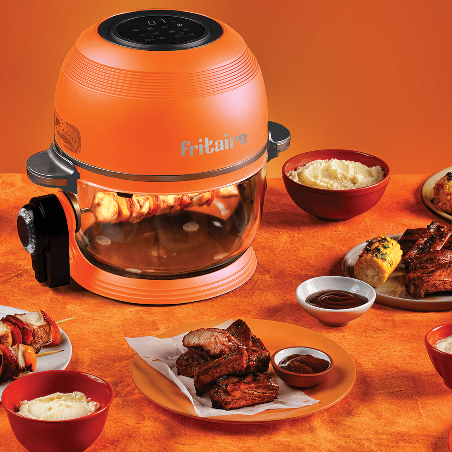 Fritaire Fritaire, Self-Cleaning Glass Bowl Air Fryer, 5 qt., 6 Functions, BPA  Free, Rotisserie/Tumbler, Orange Fritaire-01-OR - The Home Depot
