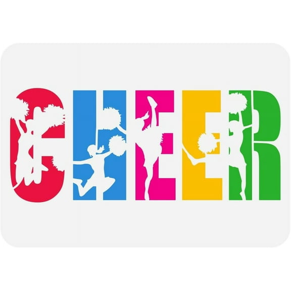 Cheer Stencil for Painting 8.3x11.7inch Large Cheerleaders Painting Stencil People Silhouette Drawing Template Reusable Words "Cheer" Stencil for Home Wall Floor Furniture Decoration