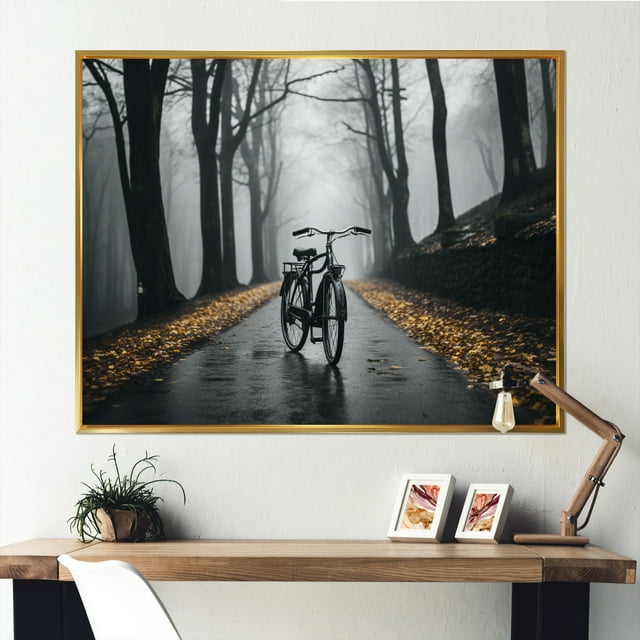Designart Bicycle framed wall Art, Bike Riding Forward Into , Bicycle Large framed wall art decor, Yellow Modern Gold framed wall art, 40x30 inches Gold Frame