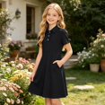 thumbnail image 2 of SUYIDA Girls Flutter Sleeve Solid Color Dress, Lace with Side Pockets, Lightweight Everyday Casual Swing Dress for Girls, 2 of 6