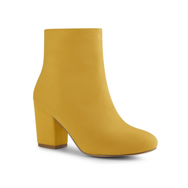 BLISSFUL STEP Bottines à Talon Bloc à Bout Rond pour Femmes avec Fermeture Éclair Latérale Jaune 7