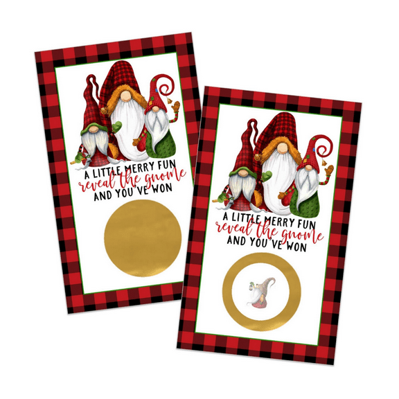 Jolly Gnome Scratch Off Game Cards - 30 Pack, Festive Christmas Party Activities, Holiday Raffle Prizes, Red & Green Favors