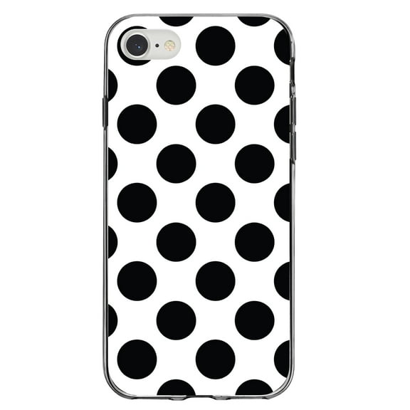 DistinctInk Clear Shockproof Hybrid Case for iPhone 7 8 SE (2020 Model) 4.7" Screen TPU Bumper Acrylic Back Tempered Glass Screen Protector - Black & White Polka Dots