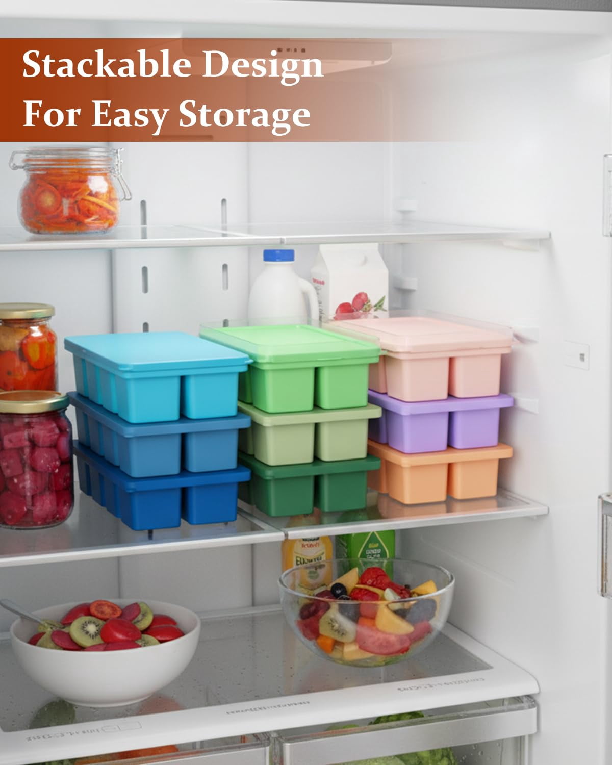 Large Silicone Ice Cube Trays With Lids  3 Pack Molds For Easy-release 2 Inch Square Big Freezer Iced Coffee Food Dishwasher-safe