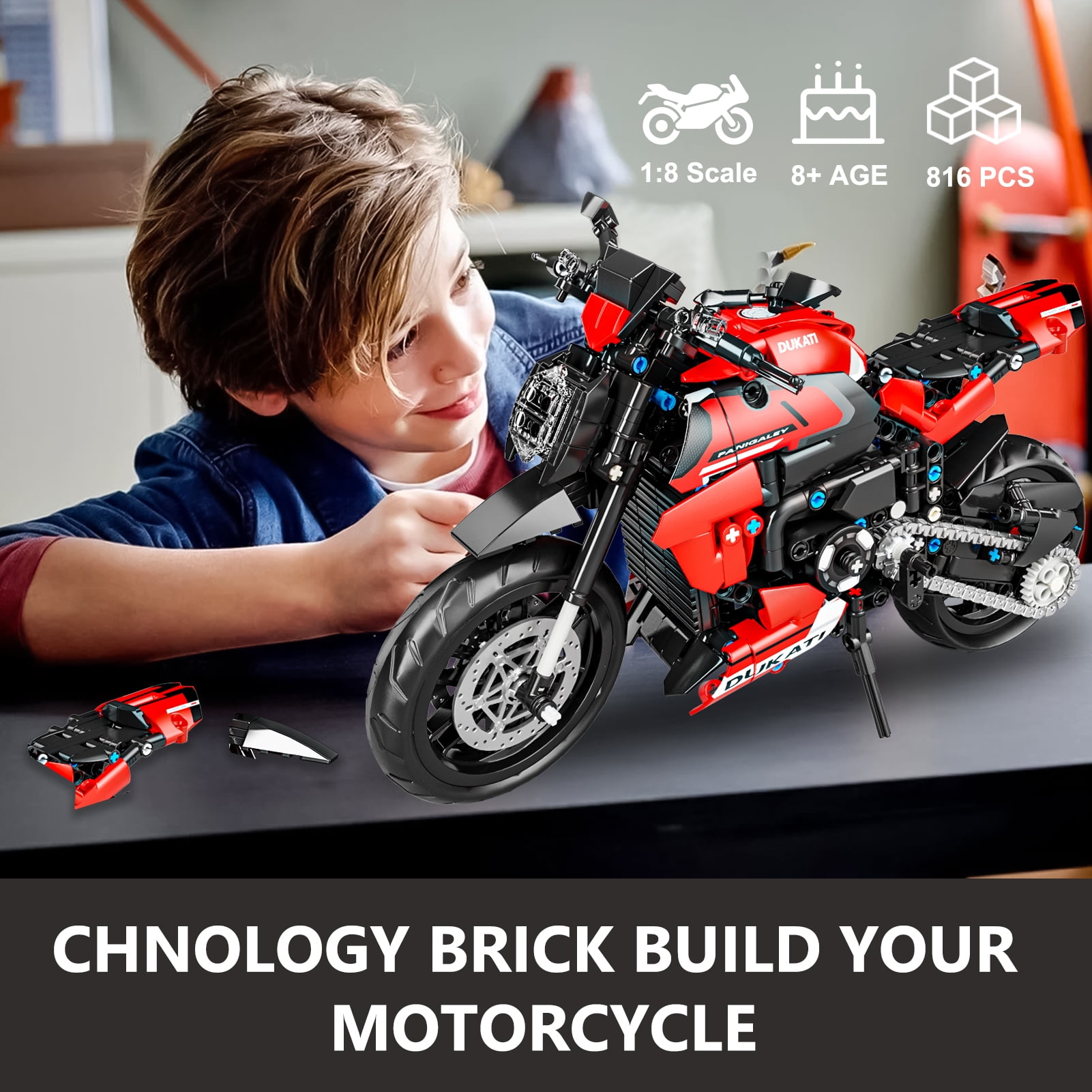 QOQ Motorcycle ABS Building Block Toy , 1:8 Model Collectible Kits  and Technic for Boys & Adults (816 Pieces)