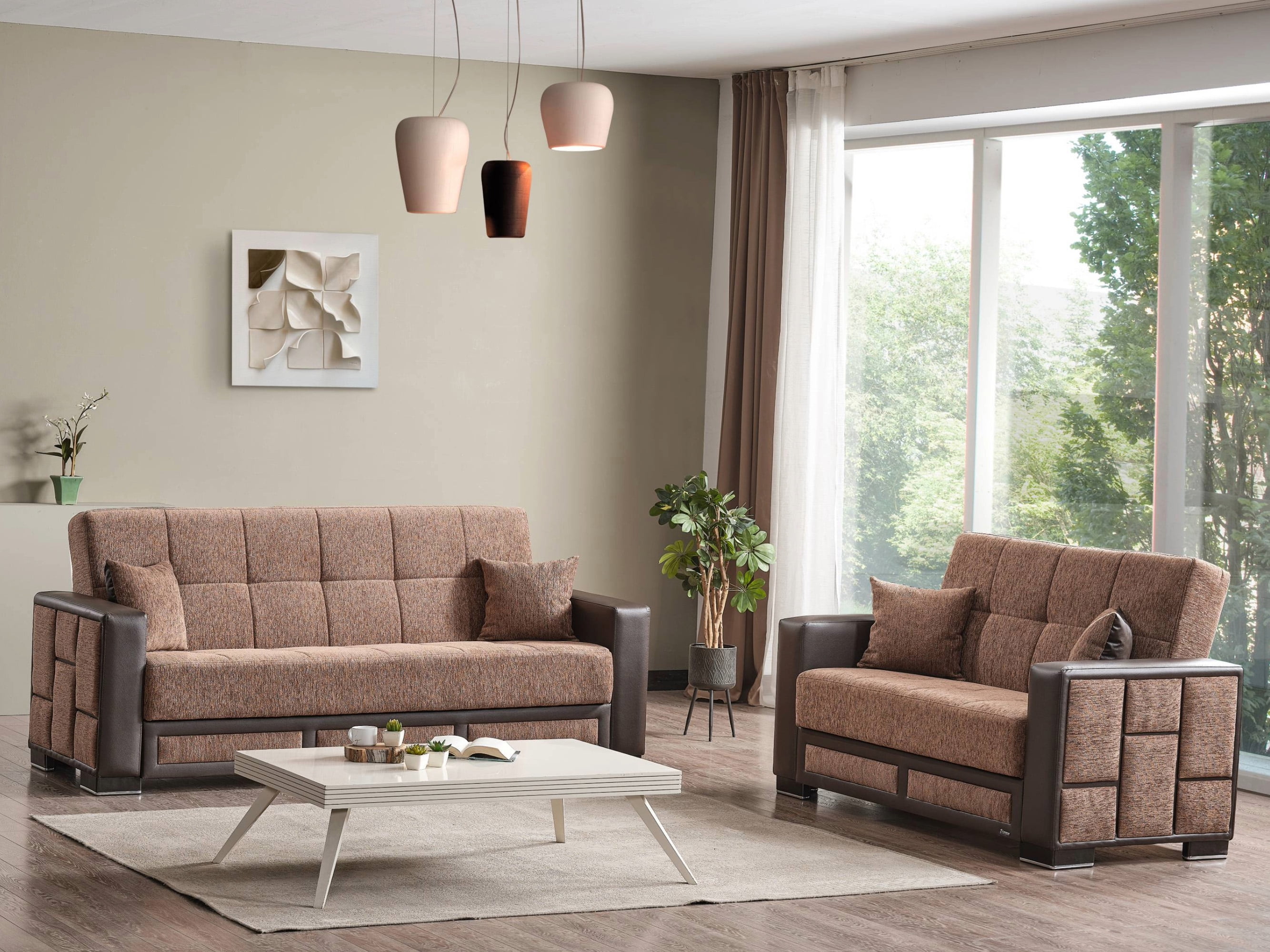 Ottomanson 87" Convertible Sofa Couch for Living Room, Chenille Modern Sofa Bed with Storage, Brown