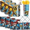 Transformers Party Supplies Pack Serves 8: Dessert Plates, Beverage Napkins, Cups, Table Cover, and Candles