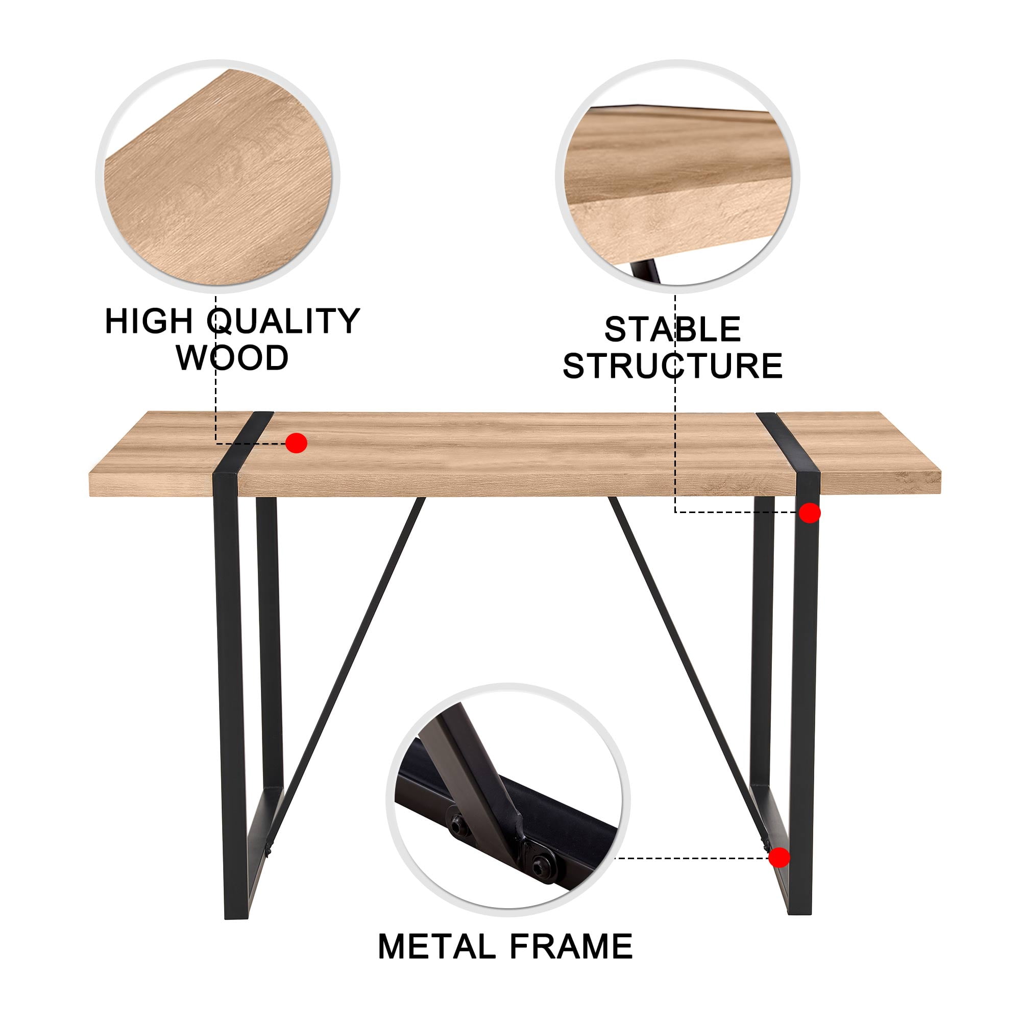 Rustic Industrial Rectangular Wood Dining Table for 4-6 Person 1.5" Thick Engineered Wood Tabletop for Kitchen Dining Living Room
