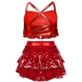 thumbnail image 2 of Miutii Kids Girls Modern Jazz Hip Hop Cheerleading Dance Outfits Sequin Camisole Crop Tops with Skirt Set Dancewear Red 12, 2 of 3