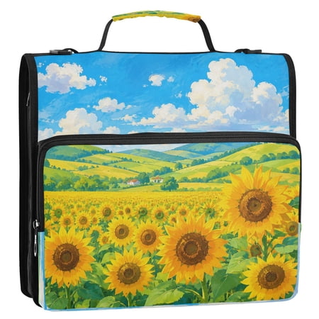 3 Ring Zipper Binder Stationery Organizer for Study Work Home Travel All-Purpose File Folder Storage Bag for Daily Document Organization Summer Sunflower Countryside