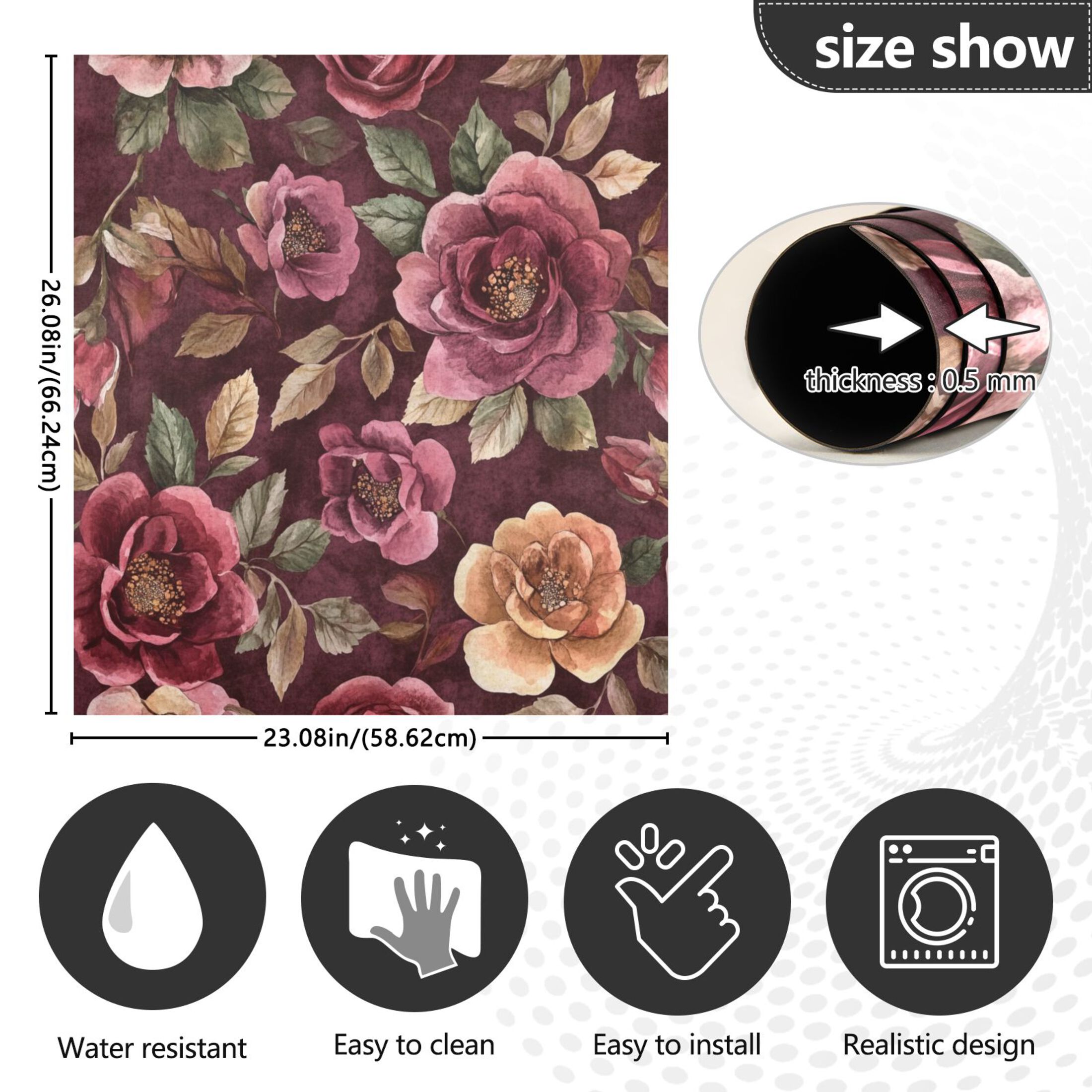 Dishwasher Magnetic Sticker 23x26 Inch Refrigerator Magnetic Sticker Washing Machine Magnetic Sticker Kitchen Panel Magnetic Sticker Home Decor Cartoon Maroon Roses Seamless
