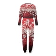 thumbnail image 4 of Women's Two Piece Christmas Snowman & Tree Printed Set: Round Neck Long Sleeve Shirt & Drawstring Sweatpants with Pockets, Red, Size S, 4 of 5