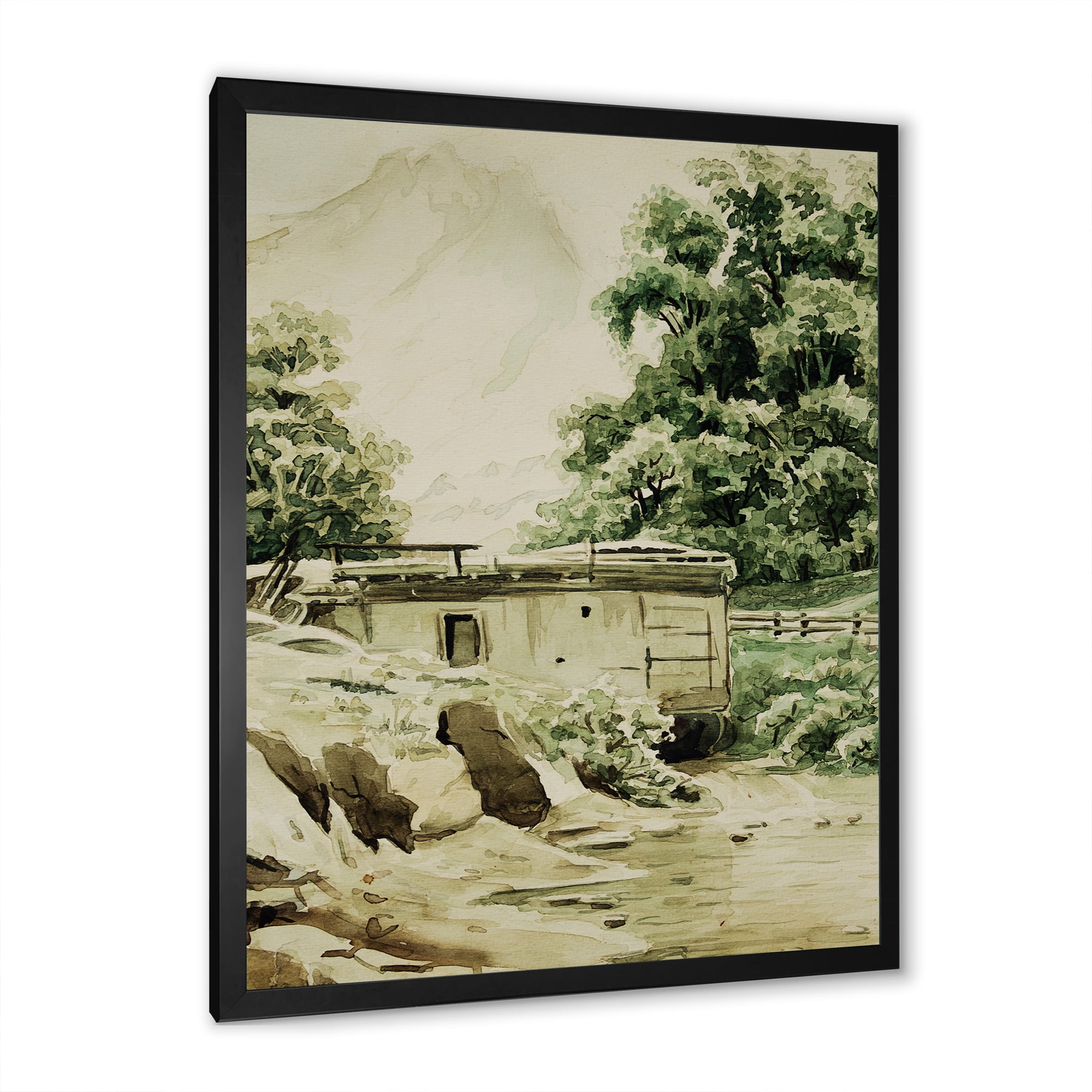 Designart 'Cabin In The Green Mountains' Cabin & Lodge Framed Art Print