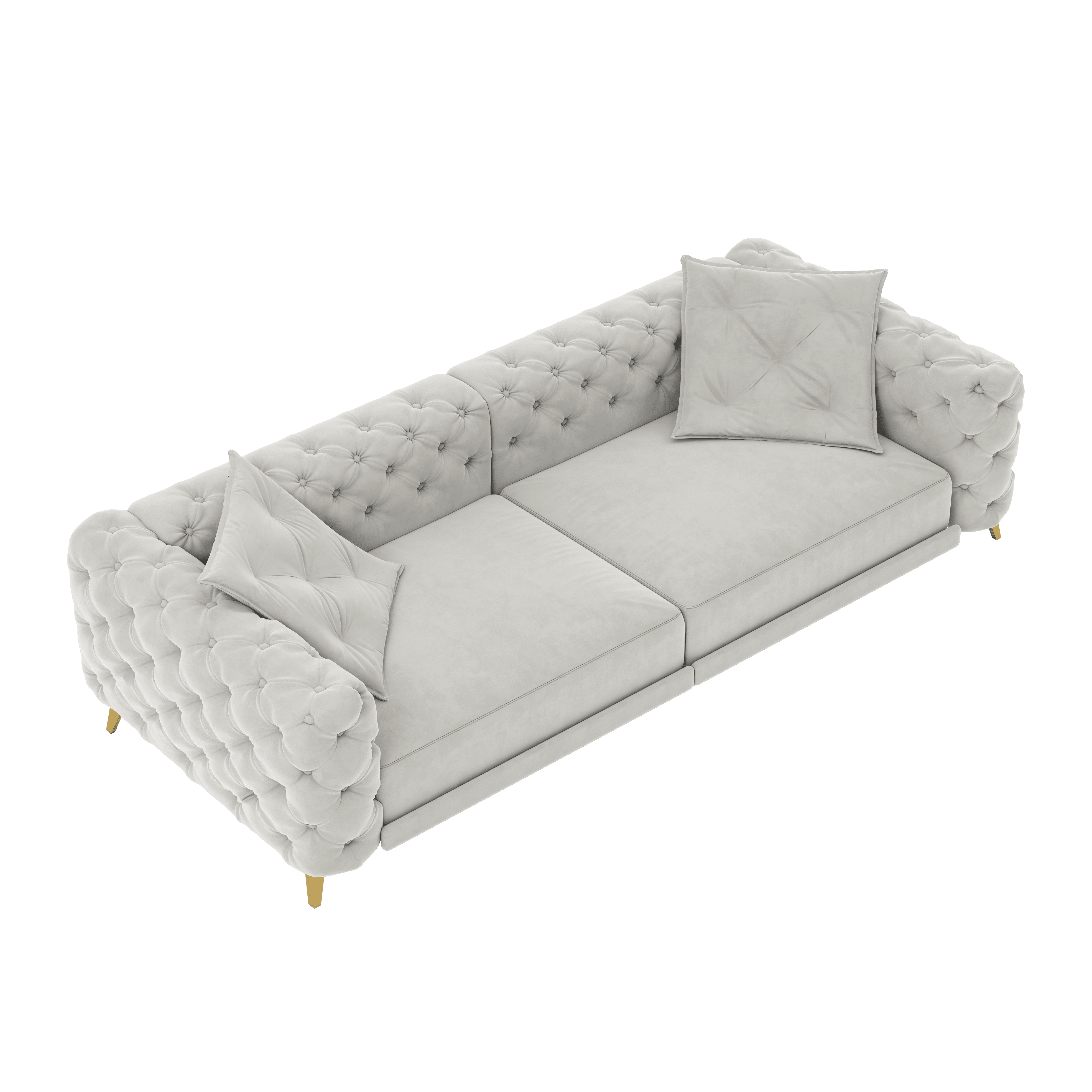 3-in-1 Velvet Sleeper Sofa Bed, 97.7" Modern Button Tufted Convertible Pull Out Couch with Gold Metal Legs & Deep Seat for Living Room, Light Gray