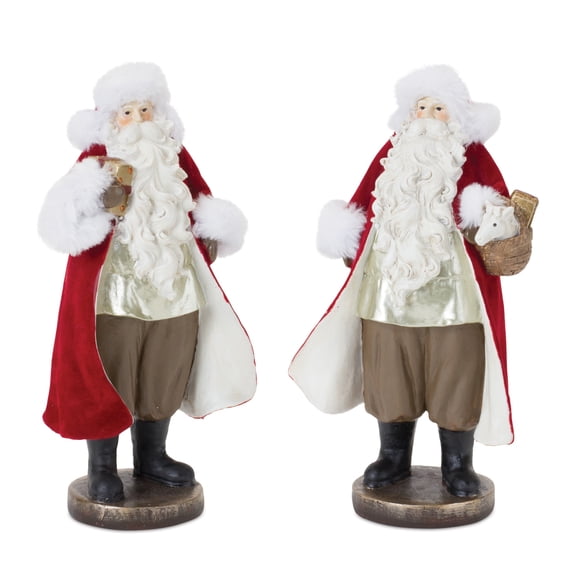 Melrose Set of 2 Standing Santa with Toy Christmas Tabletop Figurines 9"