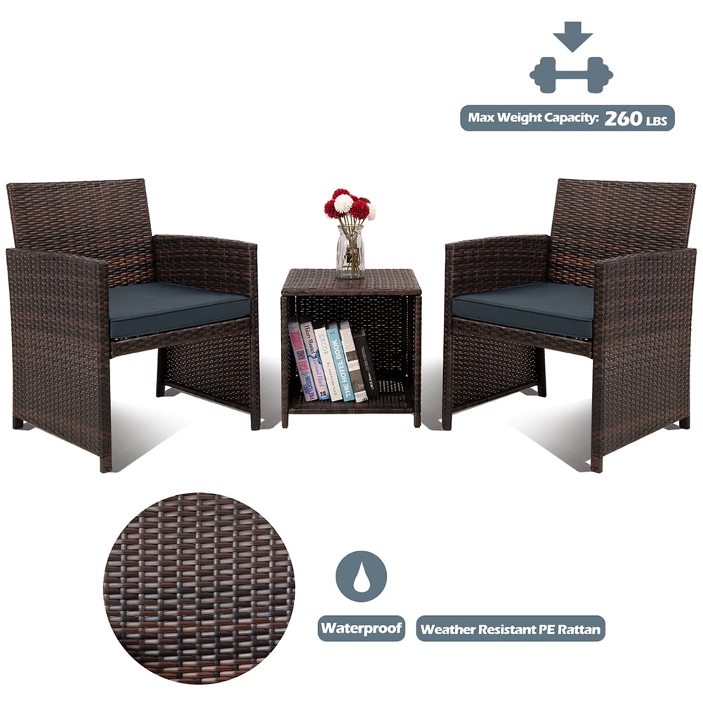 Kadyn 3 Pieces Outdoor Patio Wicker Furniture Sets, Patio Conversation Sets with Soft Cushions PE Rattan Chairs, Rattan Conversation Set for Balcony, Dark Blue Kadyn 3 Pieces Outdoor Patio Wicker Furniture Sets, Patio Conversation Sets with Soft Cushions PE Rattan Chairs, Rattan Conversation Set for Balcony, Dark Blue