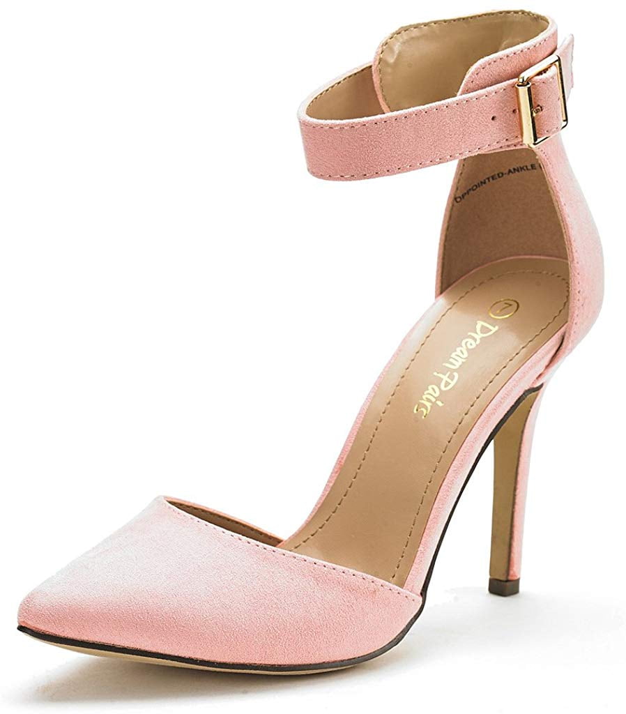 High Heel Sandals Women Satin Buckle Square Heels Shoes Woman Party Buckle Shoes,Pink,4 