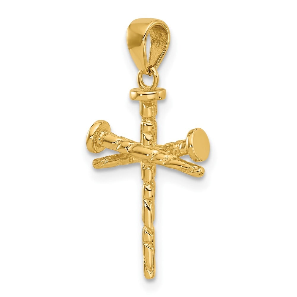 Auriga 14k Yellow Gold Polished and Textured Nails Cross Pendant for Women