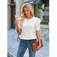 thumbnail image 3 of Wiholl Short Puff Sleeve Sweaters for Women Knit Tops 2026 Trendy Crewneck Striped T Shirts Casual Summer Blouses, 3 of 8
