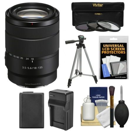 Sony Alpha E-Mount 18-135mm f/3.5-5.6 OSS Zoom Lens with 3 Filters + Tripod + NP-FW50 Battery + Charger +