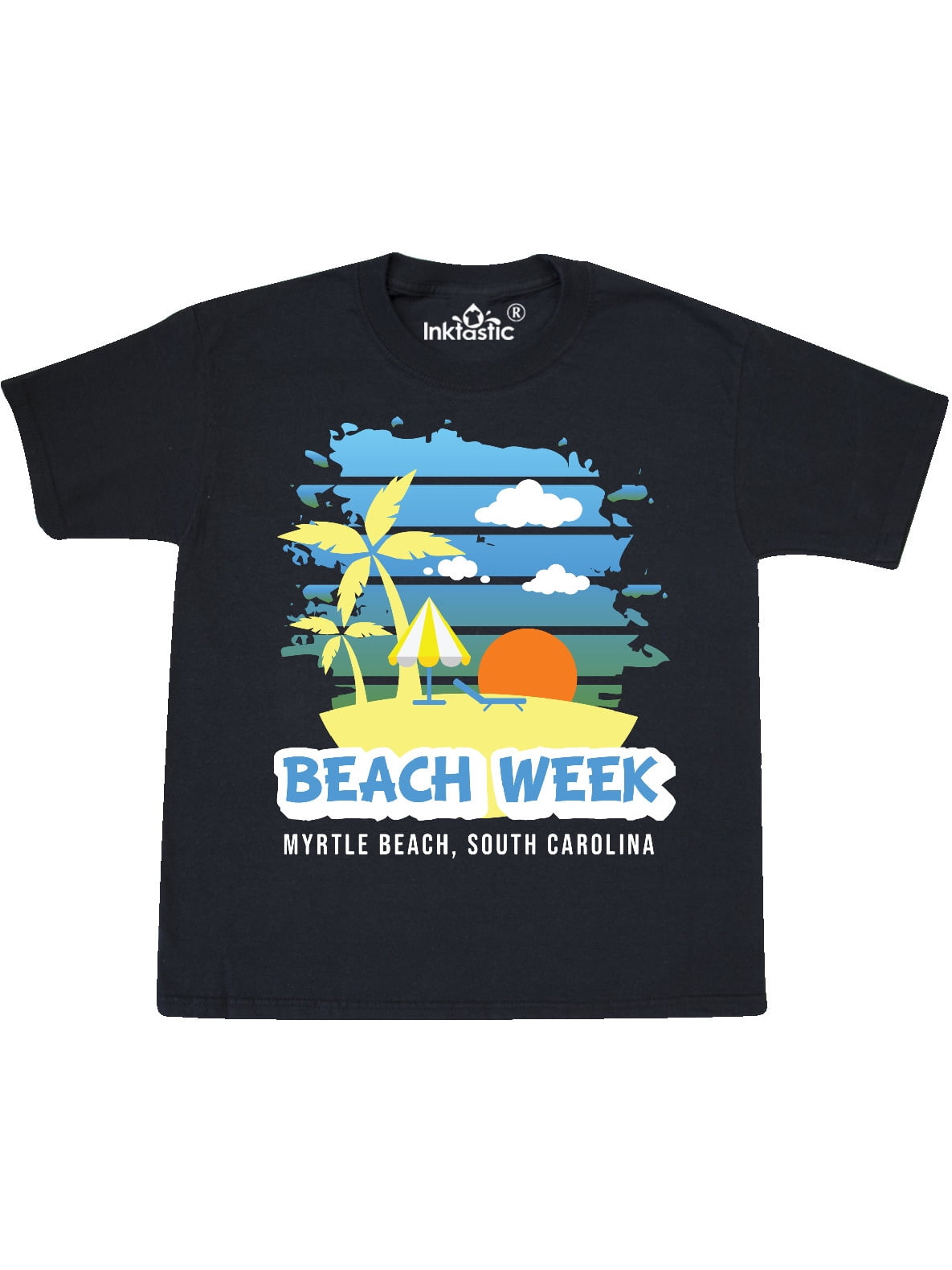blue shirt with palm trees