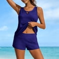 thumbnail image 3 of qucoqpe Tankini Swimsuit for Women Fashion Solid Color Two Piece Modest Bathing Suits Beach Hollow Out Front Swimwear with Pocketed Shorts, 3 of 6