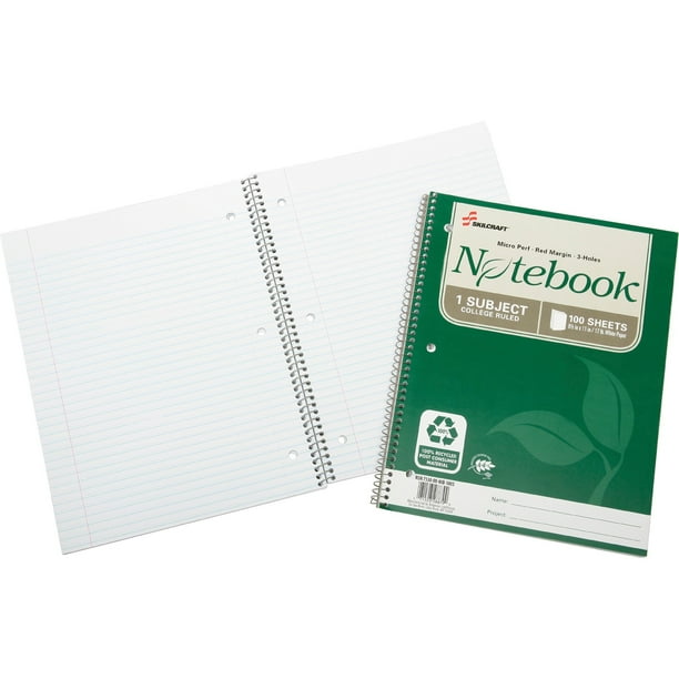 SKILCRAFT, NSN6002025, Single Subject Recycled Spiral Notebook Letter, 3 / Pack Walmart