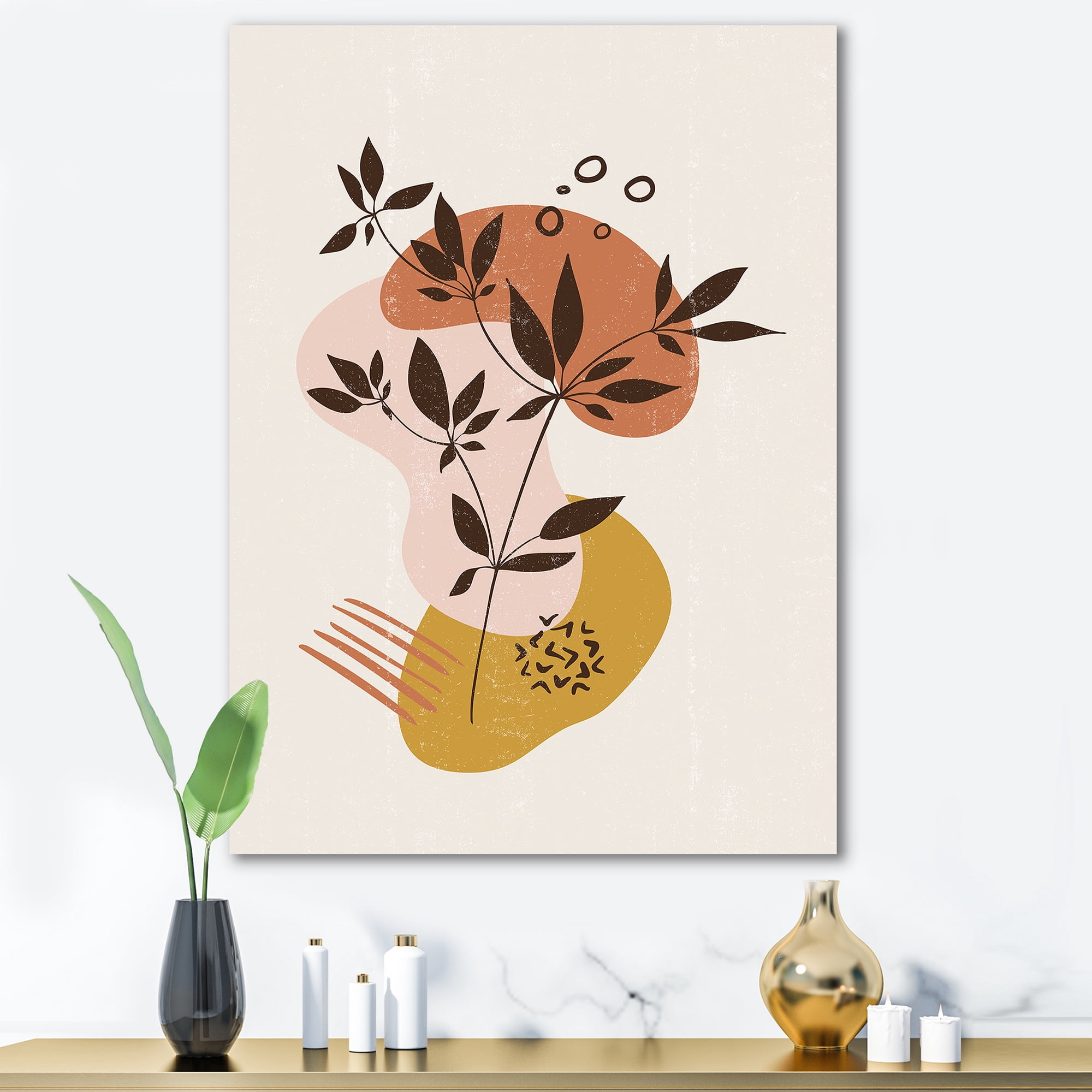 Designart ' Minimalist Shapes With Ancient Plant II ' Modern Canvas Wall Art Print