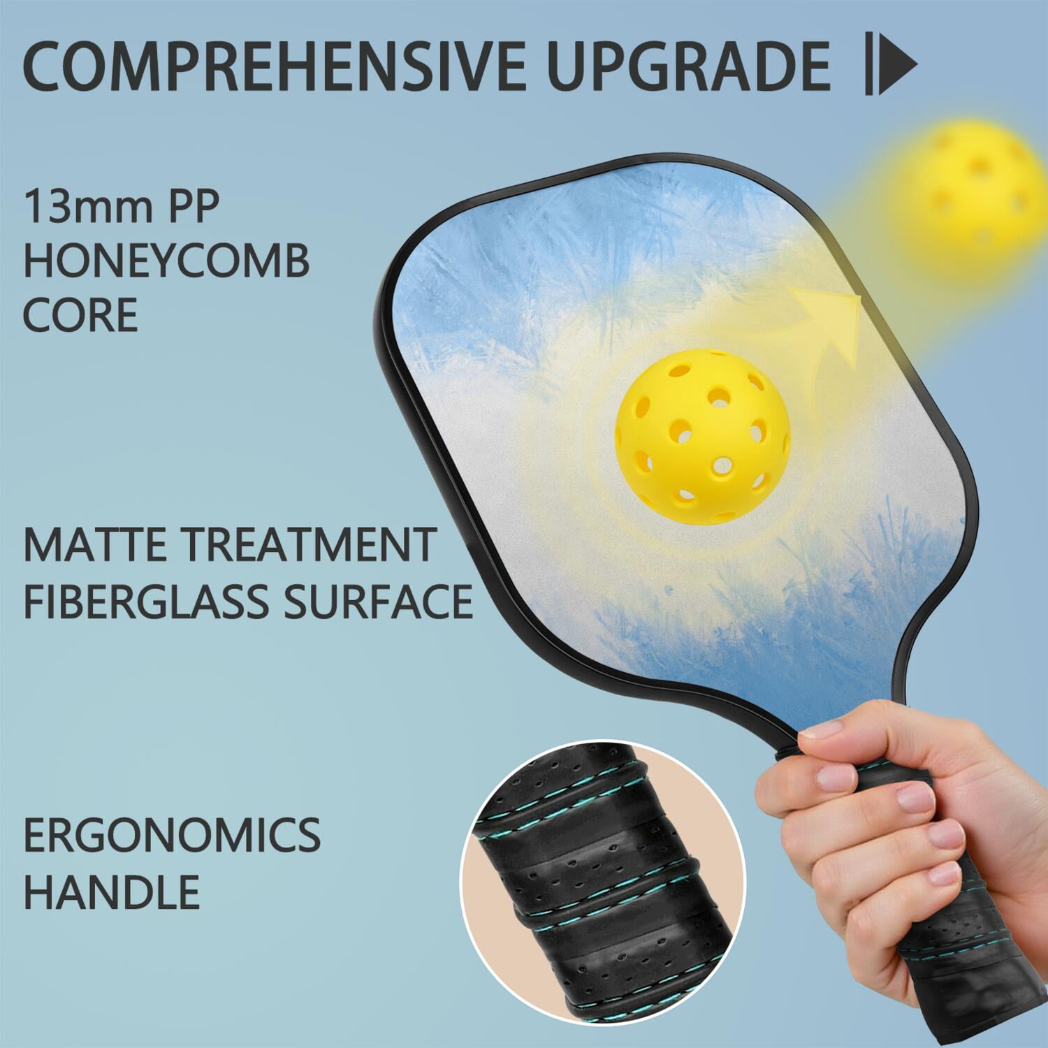 Pickleball Paddles Set Of 2, Fiberglass Surface, Ice Crystal Print, 4 Balls & Bag
