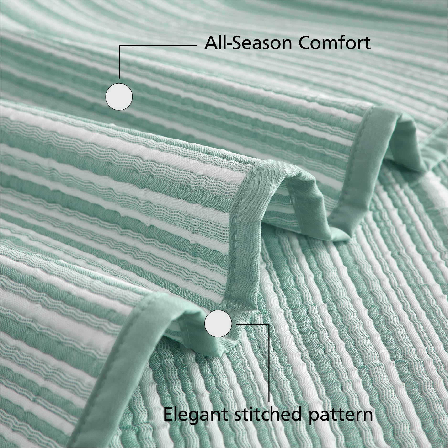 Mainstays Essentials Full/Queen Stripe Quilt, Green Coverlet, Lightweight & Reversible Bedding