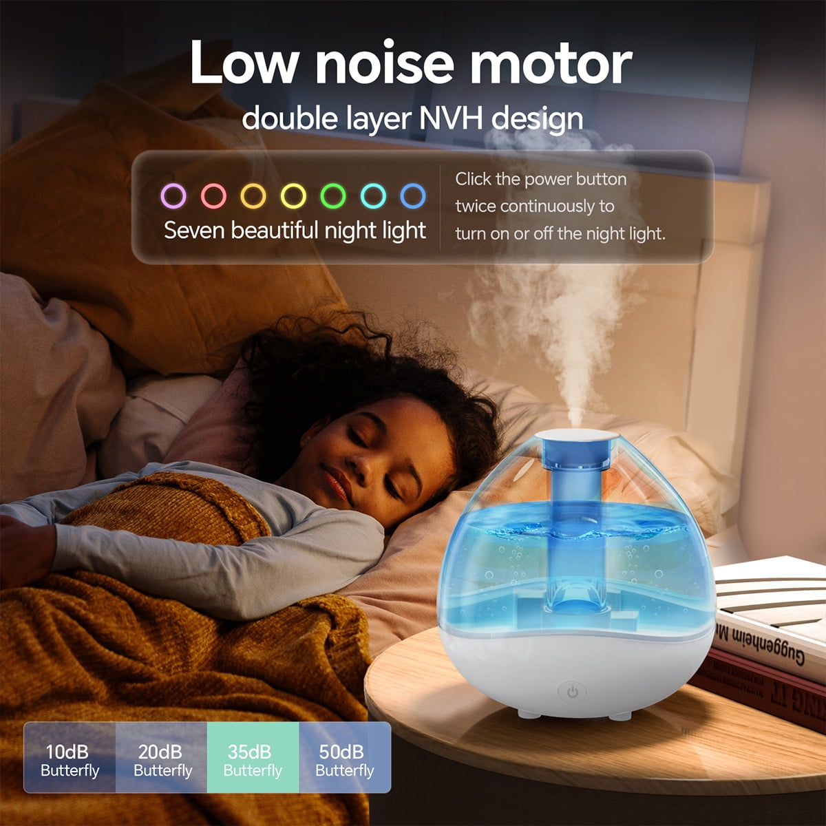 RAPOBRIX 1.5L Ultrasonic Cool Mist Humidifier - Filter-Free Quiet for Baby/Room (White)