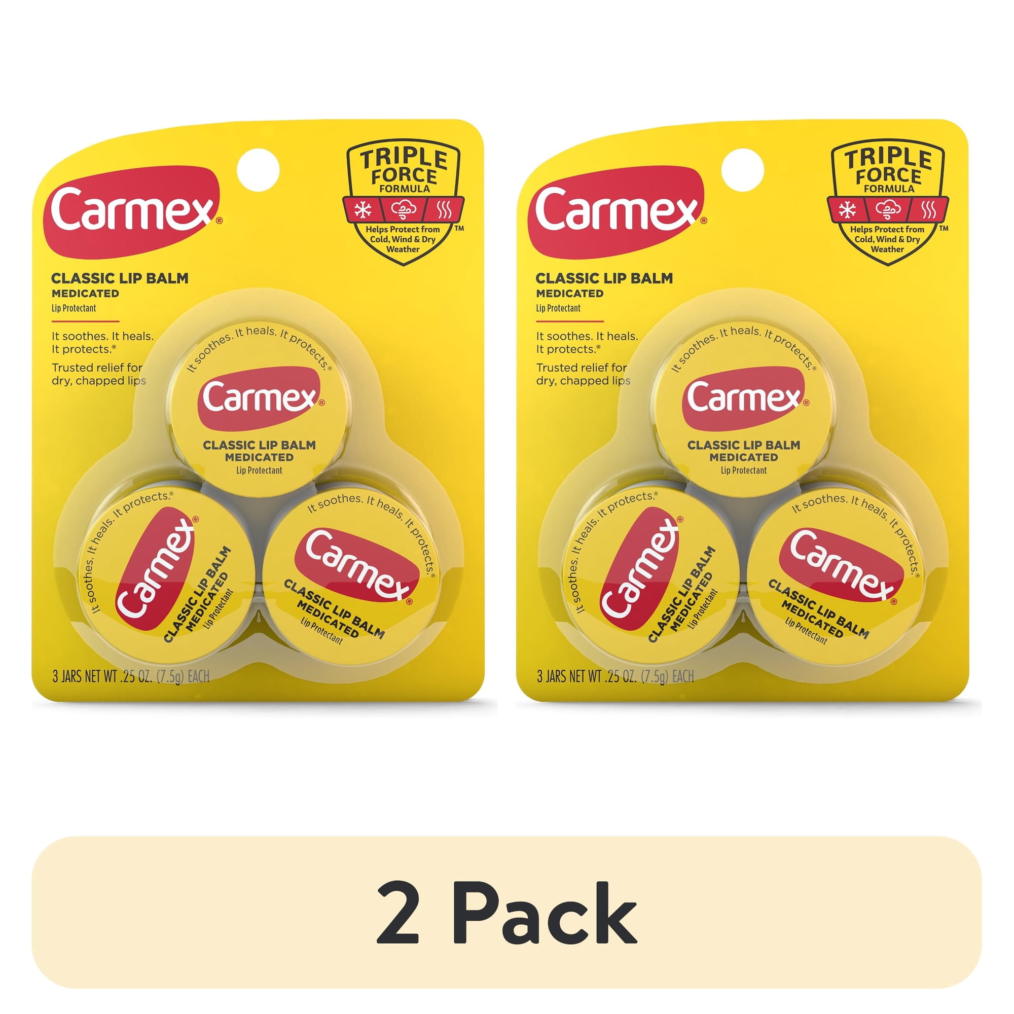 (2 pack) Carmex Classic Medicated Lip Balm Jars, Lip Protectant, 0.25 oz Each, 3 Count