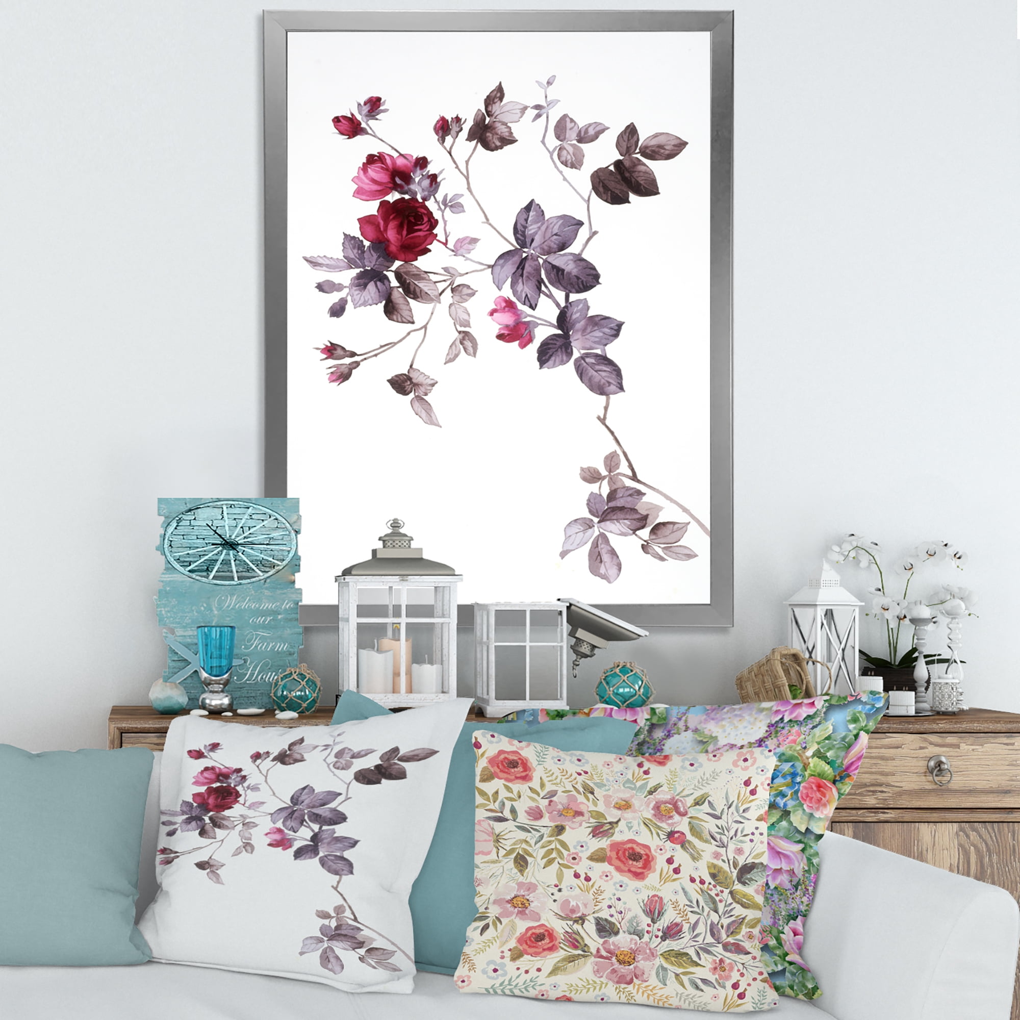 Designart 'Purple Wildflowers On White II' Traditional Framed Art Print