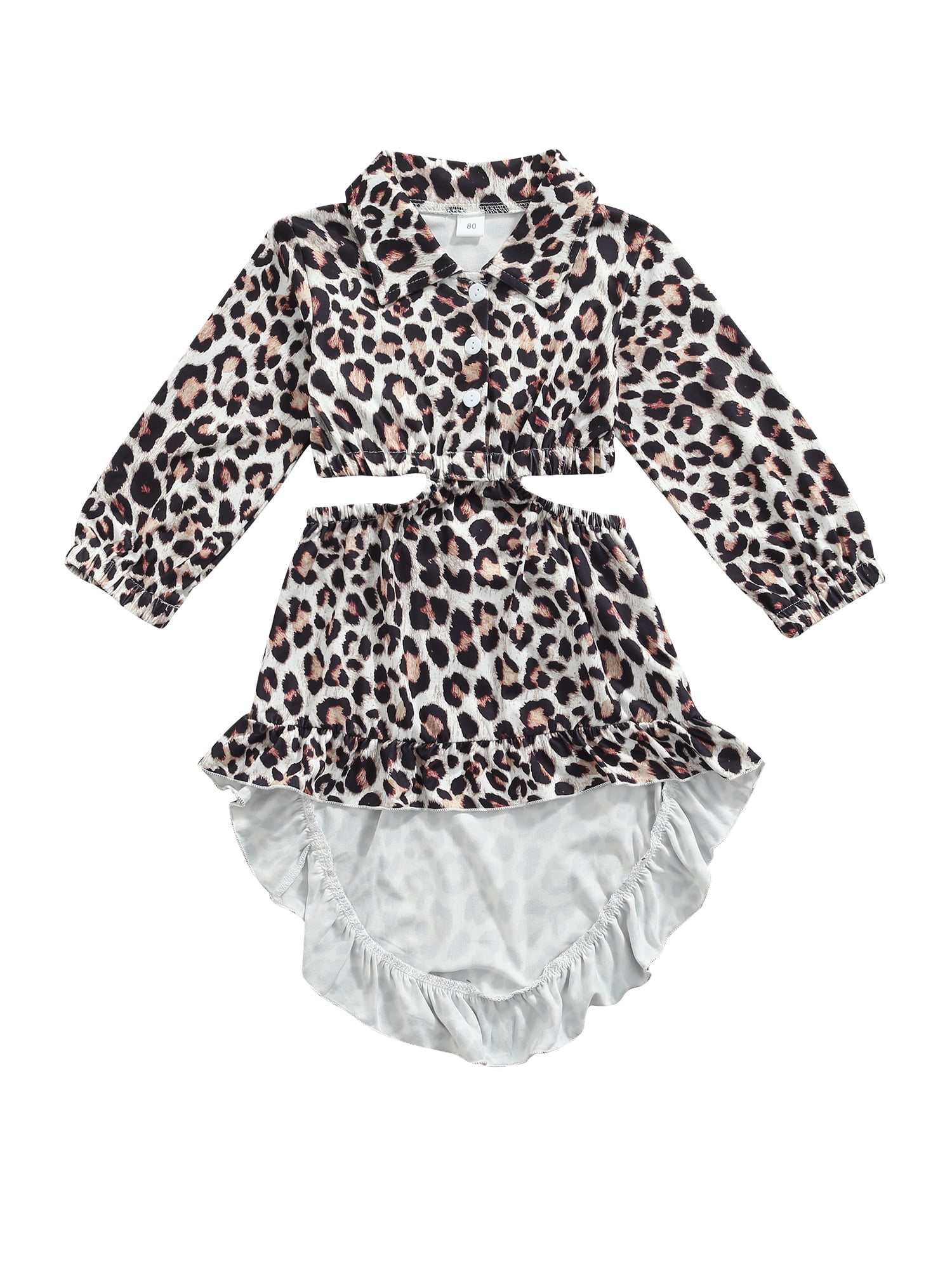 Canrulo Autumn Toddler Baby Girls Leopard Dress Outfits Long Sleeve