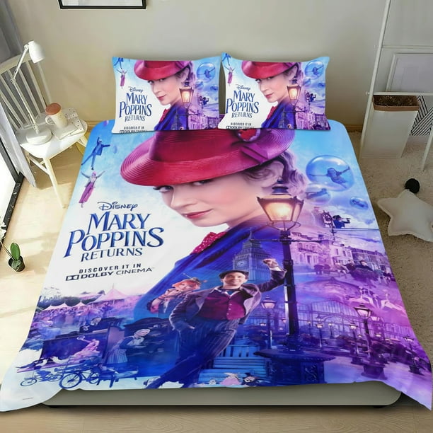 Mary Poppins Regresa Conjunto de sábanas temático, trío de piezas, cómodo y amigable con la piel, diseño único, regalo de decoración para el hogar para familiares, amigos y fans,135cm *200cm