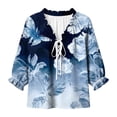 thumbnail image 4 of Edvintorg Women's Tops Plus Size Floral Printed V Neck 3/4 Sleeve Casual Loose Pullover Shirt Womens Clothes Navy S, 4 of 8