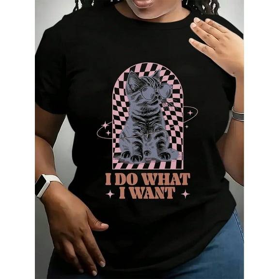 Cat MOM Print Crew Neck T-Shirt, Adorable Cat Mom Gifts For Women Summer Collection, Creative Printing On Soft Fabric, Cute Print T-Shirt For Women