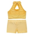 thumbnail image 4 of Alvivi Kids Girls Sparkle Dance Performance Outfits Sleeveless Sports Crop Top with Booty Shorts Yellow 6, 4 of 5