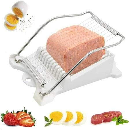 

Spam Slicer Multipurpose Luncheon Meat Slicer Stainless Steel Wire Egg Slicer Cuts 10 Slices for Fruit Cheese Soft Food and Ham (White)