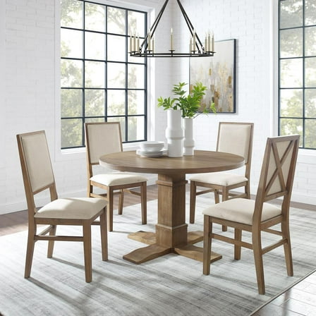 Crosley Furniture Joanna 5 Piece Modern Wood Round Dining Set in Rustic Brown
