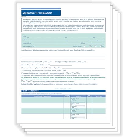 50 State Compliant Job Application | Short Form | 8 ½"x11 | 50 Pack