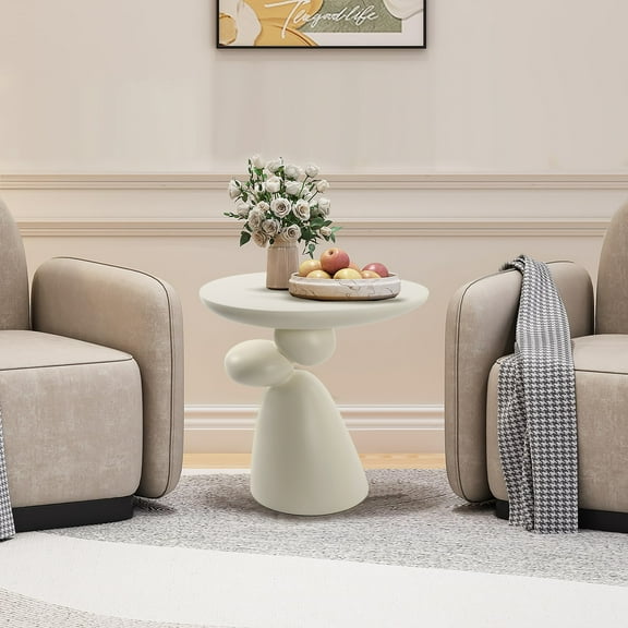 Fiberglass Lucky Stone End Table, Wabi-Sabi Style Modern Side Table