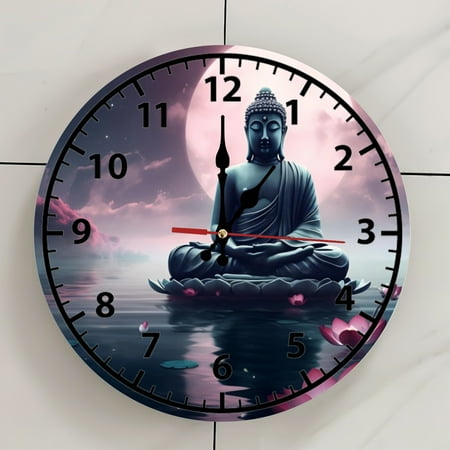 Buddha Culture Wall Clock - 12 Inch Wooden Art Hanging Clock, Silent Non-Ticking, Battery Operated, Round Home Decorative Clock With Arabic Numerals