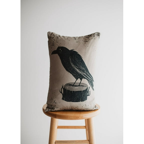 Primitive Black Crow Lumbar Pillow Cover | 12x18 Halloween Décor | Fall Decor | Room Decor | Decorative Pillow | Gift for her | Sofa Pillows